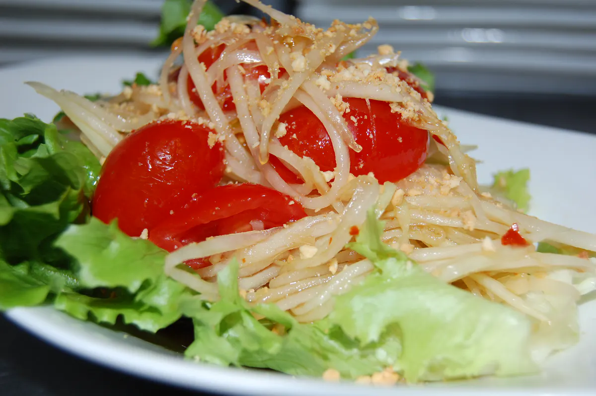 a plate of thai food